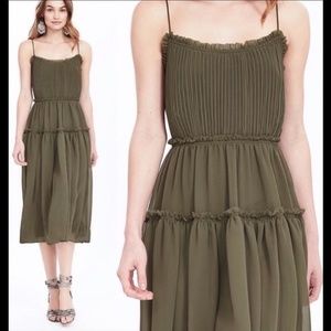 Banana Republic Olive Pleated Midi Dress